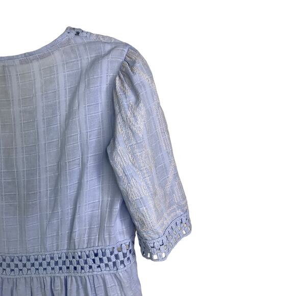 Knox Rose Dress Womens Size Medium Blue Eyelet Peasant V-Neck Short Sleeve NWT - Picture 8 of 10